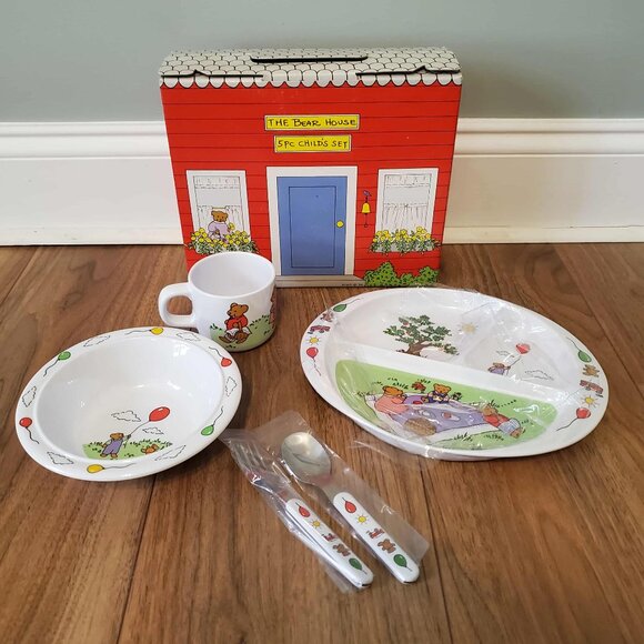 Vintage The Bear House 5-Piece Child’s Dinnerware Set Toddler Melamine - Picture 1 of 9